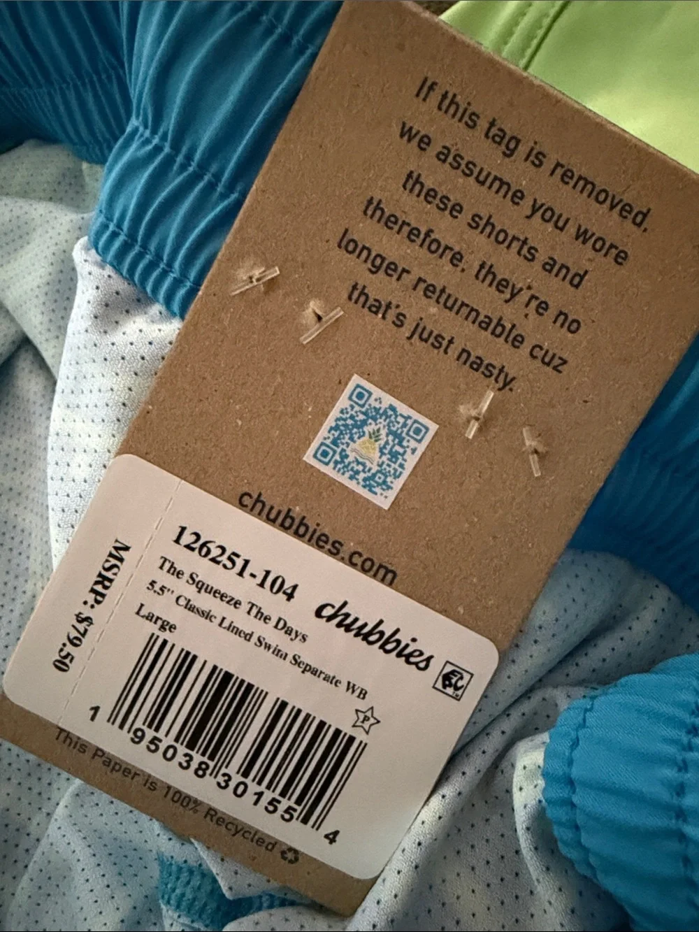 Chubbies The Squeeze The Days Size Large 5.5” Brief Liner - NWT